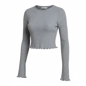 Gray Ribbed Long Sleeve Top